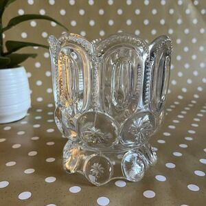 Vintage LE Smith Clear Moon and Star Large Candle Holder Candy Dish 5” Fairy